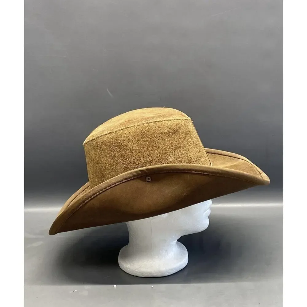 Vintage HENSCHEL Brown Suede Western Outback Boonie Hat Cowboy Leather Snaps